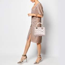 Dior Metallic Pink Cannage Leather Medium Lady Dior Tote