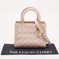 Dior Metallic Pink Cannage Leather Medium Lady Dior Tote