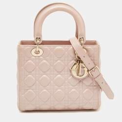 Dior Metallic Pink Cannage Leather Medium Lady Dior Tote
