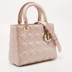 Dior Metallic Pink Cannage Leather Medium Lady Dior Tote