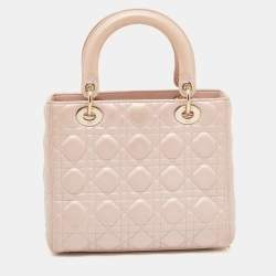 Dior Metallic Pink Cannage Leather Medium Lady Dior Tote