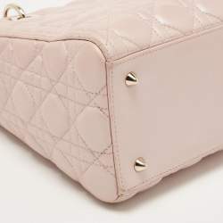 Dior Metallic Pink Cannage Leather Medium Lady Dior Tote