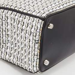 Pre Owned Dior Silver/Black Metallic Tweed Medium Patch Diorissimo Tote