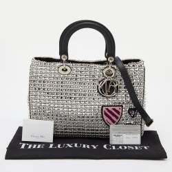 Pre Owned Dior Silver/Black Metallic Tweed Medium Patch Diorissimo Tote