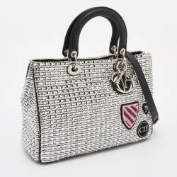 Pre Owned Dior Silver/Black Metallic Tweed Medium Patch Diorissimo Tote