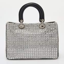 Pre Owned Dior Silver/Black Metallic Tweed Medium Patch Diorissimo Tote