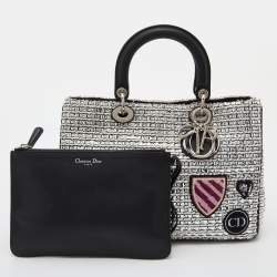 Pre Owned Dior Silver/Black Metallic Tweed Medium Patch Diorissimo Tote