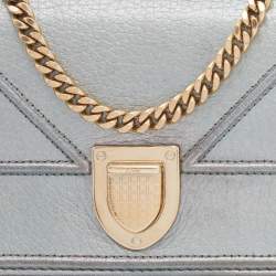 Pre Owned Dior Metallic Green Leather Diorama Wallet on Chain