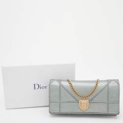 Pre Owned Dior Metallic Green Leather Diorama Wallet on Chain