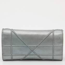 Pre Owned Dior Metallic Green Leather Diorama Wallet on Chain