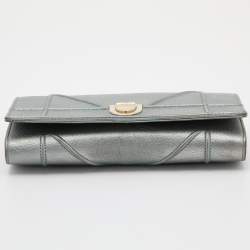 Pre Owned Dior Metallic Green Leather Diorama Wallet on Chain