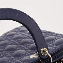 Pre Owned Dior Navy Blue Cannage Leather Large Lady Dior Tote
