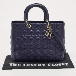 Pre Owned Dior Navy Blue Cannage Leather Large Lady Dior Tote