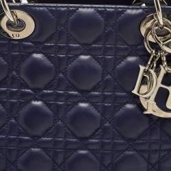 Pre Owned Dior Navy Blue Cannage Leather Large Lady Dior Tote