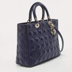 Pre Owned Dior Navy Blue Cannage Leather Large Lady Dior Tote