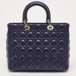 Pre Owned Dior Navy Blue Cannage Leather Large Lady Dior Tote