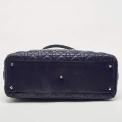 Pre Owned Dior Navy Blue Cannage Leather Large Lady Dior Tote