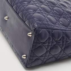 Pre Owned Dior Navy Blue Cannage Leather Large Lady Dior Tote