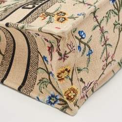 Pre Owned Dior Natural/Multicolor Raffia Embroidered Petites Fleurs Medium Book Tote