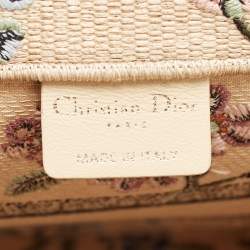 Pre Owned Dior Natural/Multicolor Raffia Embroidered Petites Fleurs Medium Book Tote