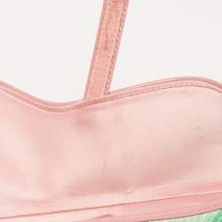 Dior Pink/Green Printed Satin and Glazed Leather Limited Edition 0705 Saddle Bag