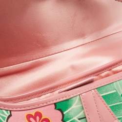 Dior Pink/Green Printed Satin and Glazed Leather Limited Edition 0705 Saddle Bag