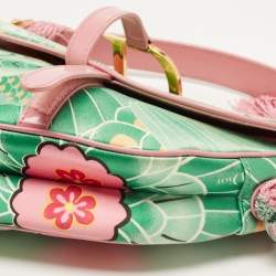 Dior Pink/Green Printed Satin and Glazed Leather Limited Edition 0705 Saddle Bag