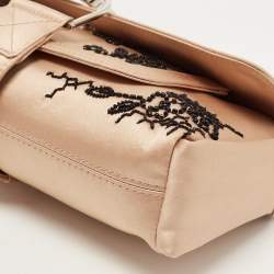 Pre Owned Dior Peach Satin Beaded Floral Limited Edition 0020 Handle Pouch