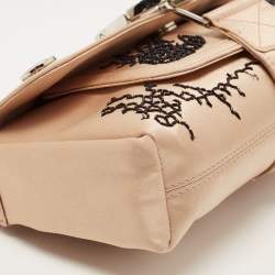 Pre Owned Dior Peach Satin Beaded Floral Limited Edition 0020 Handle Pouch