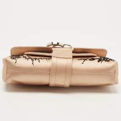 Pre Owned Dior Peach Satin Beaded Floral Limited Edition 0020 Handle Pouch