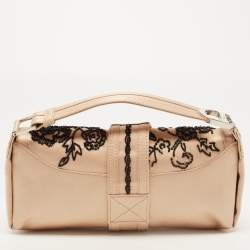 Pre Owned Dior Peach Satin Beaded Floral Limited Edition 0020 Handle Pouch