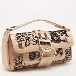Pre Owned Dior Peach Satin Beaded Floral Limited Edition 0020 Handle Pouch