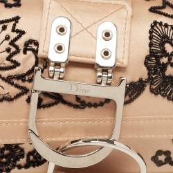 Pre Owned Dior Peach Satin Beaded Floral Limited Edition 0020 Handle Pouch