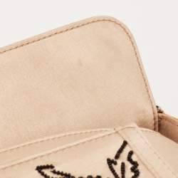 Pre Owned Dior Peach Satin Beaded Floral Limited Edition 0020 Handle Pouch