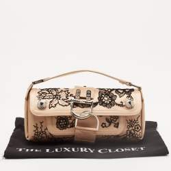 Pre Owned Dior Peach Satin Beaded Floral Limited Edition 0020 Handle Pouch