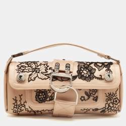 Pre Owned Dior Peach Satin Beaded Floral Limited Edition 0020 Handle Pouch
