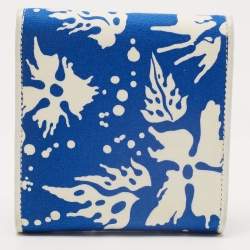 Pre Owned Dior White/Blue Printed Fabric Trifold Wallet