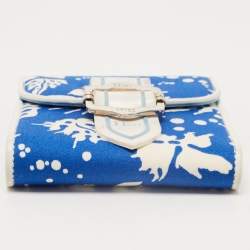 Pre Owned Dior White/Blue Printed Fabric Trifold Wallet