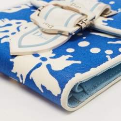 Pre Owned Dior White/Blue Printed Fabric Trifold Wallet