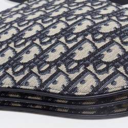 Pre Owned Dior Navy Blue Oblique Canvas Strap Saddle Pouch