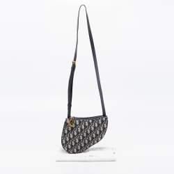 Pre Owned Dior Navy Blue Oblique Canvas Strap Saddle Pouch