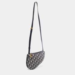Pre Owned Dior Navy Blue Oblique Canvas Strap Saddle Pouch