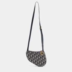 Pre Owned Dior Navy Blue Oblique Canvas Strap Saddle Pouch