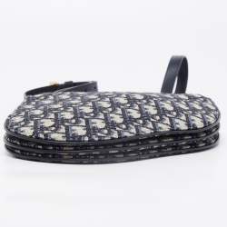 Pre Owned Dior Navy Blue Oblique Canvas Strap Saddle Pouch