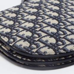 Pre Owned Dior Navy Blue Oblique Canvas Strap Saddle Pouch