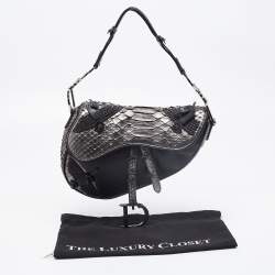 Dior Black/Gun Metal Python and Leather Saddle Bag