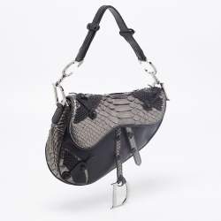 Dior Black/Gun Metal Python and Leather Saddle Bag