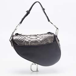 Dior Black/Gun Metal Python and Leather Saddle Bag