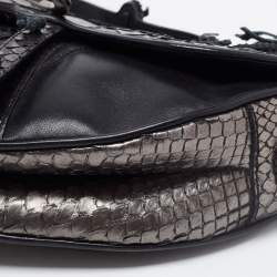 Dior Black/Gun Metal Python and Leather Saddle Bag