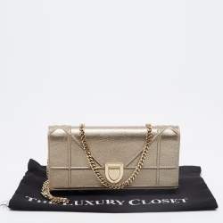 Dior Metallic Gold Leather Diorama Wallet on Chain